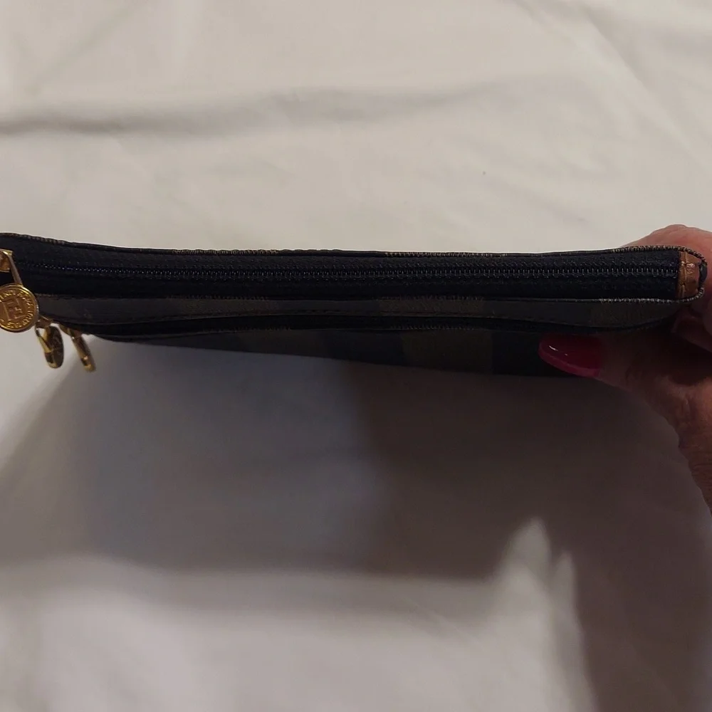 FENDI Vintage Pequin 3 Compartment zip pouch coated canvas leather lined.  Vgvc